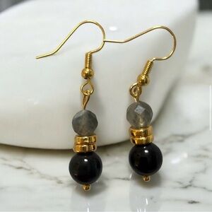 Obsidian and labradorite drops